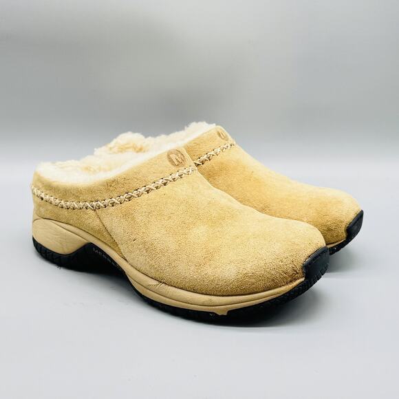 Merrell Shoes Women 7 Brown Suede Primo Chill Mules Slide Shearling Slip On Clog - Picture 2 of 10